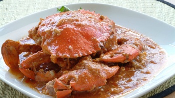 Close up shot of chilli crab dish