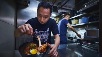 Chef Gwern Khoo of A Noodle Story making their signature Singapore-style ramen