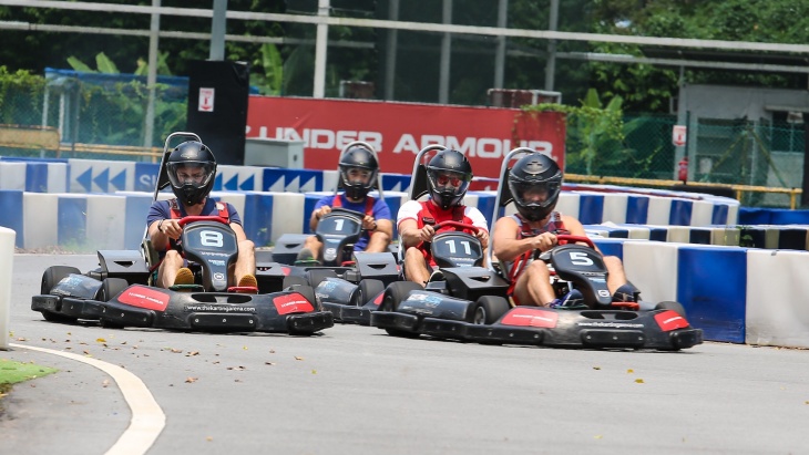 4 Racers swerving down the Karting Arena’s track