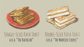 Sajian Single-slice Kaya Toast dan Double-slice Kaya Toast