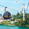 Wide shot of cable cars at Harbourfront