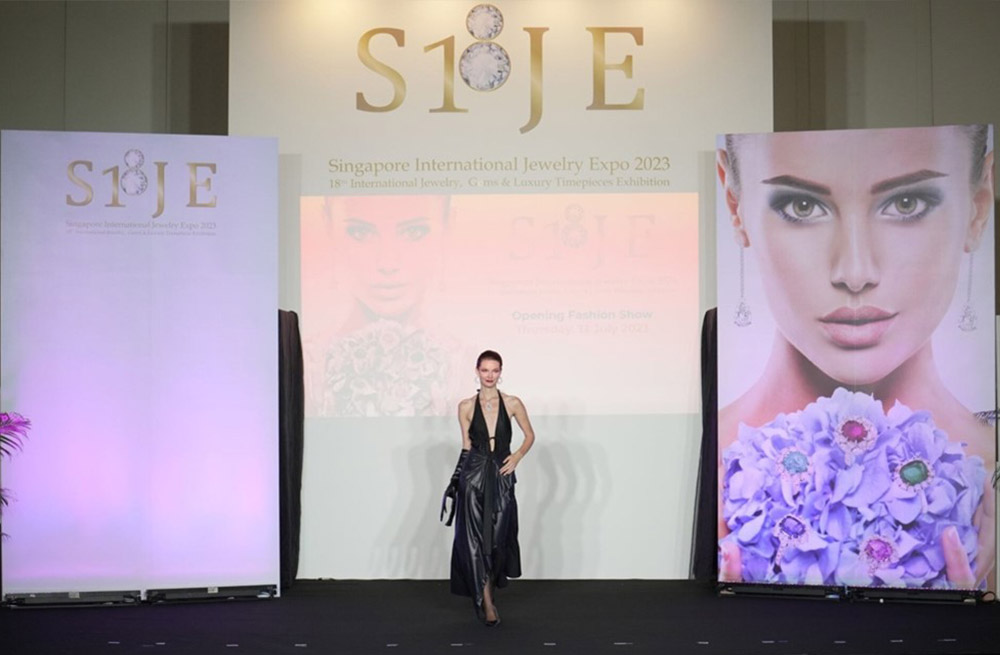 Live fashion showcase with model walking the runway during one of the fringe activities at SIJE 2023
