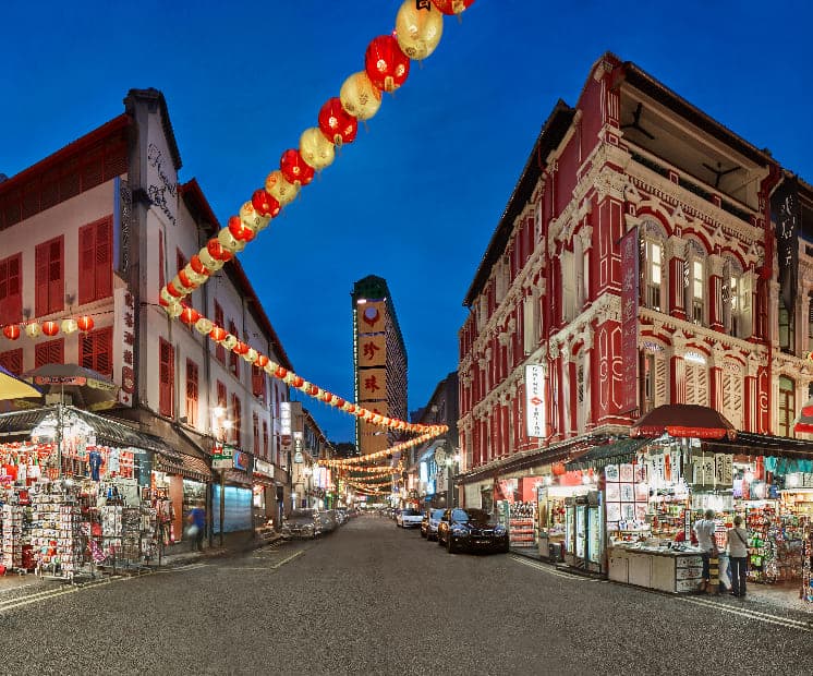Landscape view of Chinatown hawker street