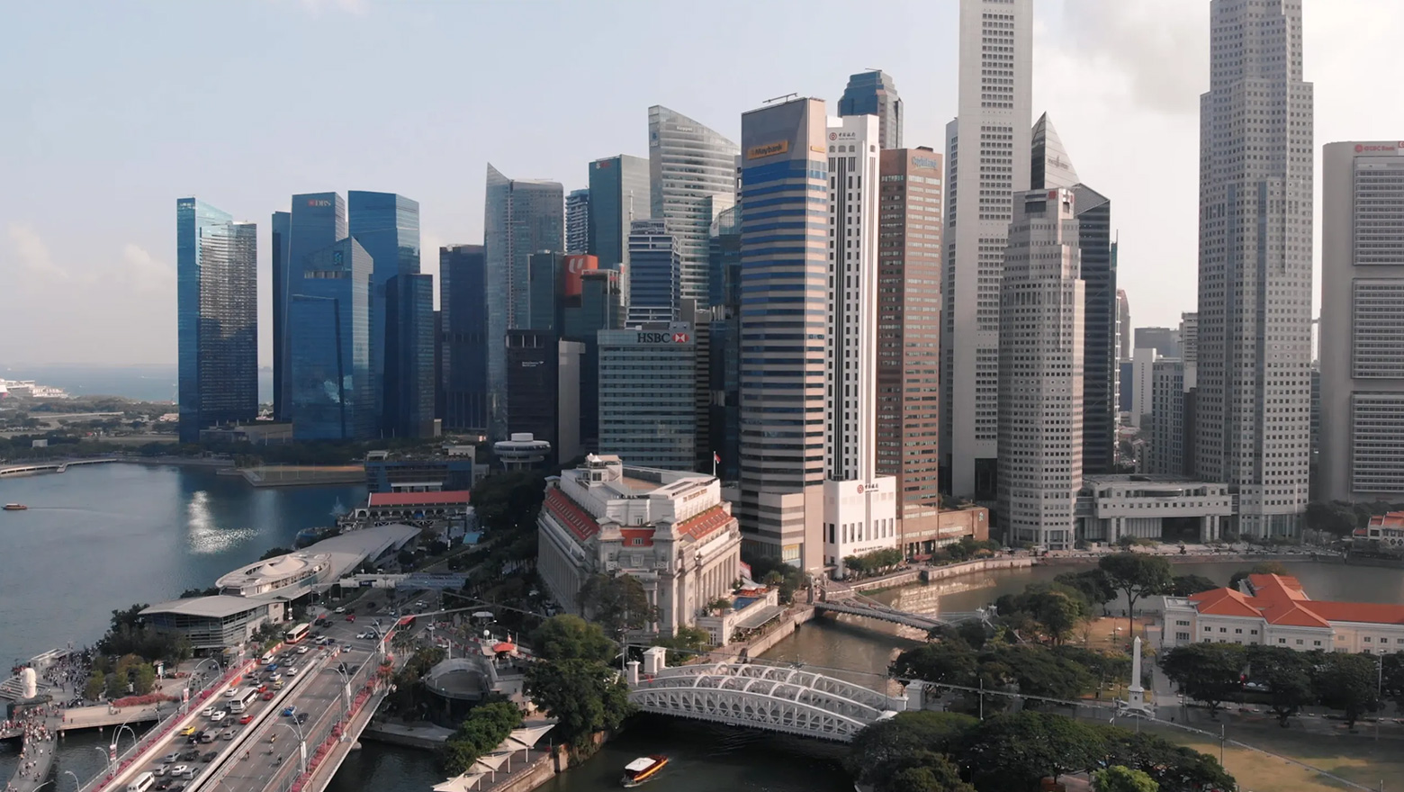 Drone view of Civic District Singapore