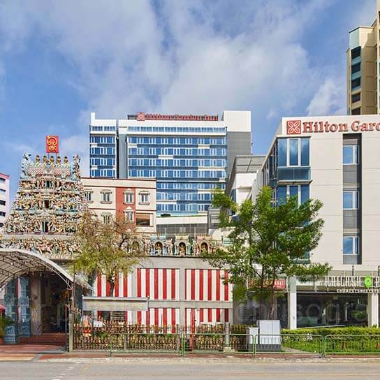 Lanscape view of Hilton Garden Inn at Little India