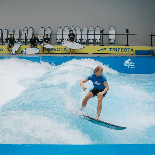 Indoor skate and surfing experience at Trifecta