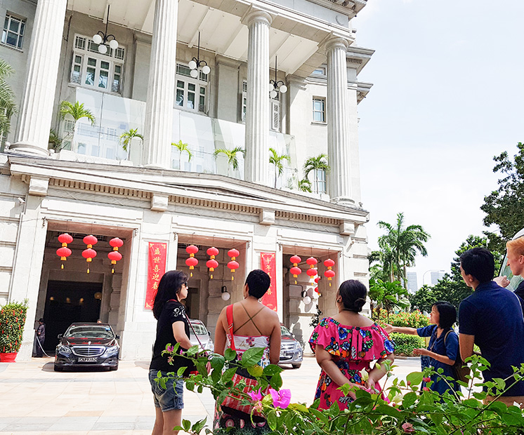 Visitors exploring scenic villas