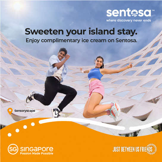 Two people on holiday at Sentosa Sensoryscape