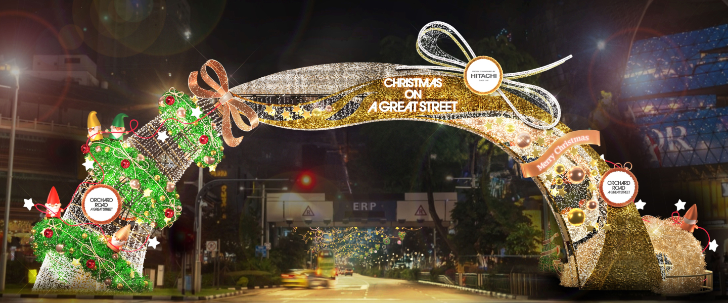 Christmas decorations lined across Orchard road