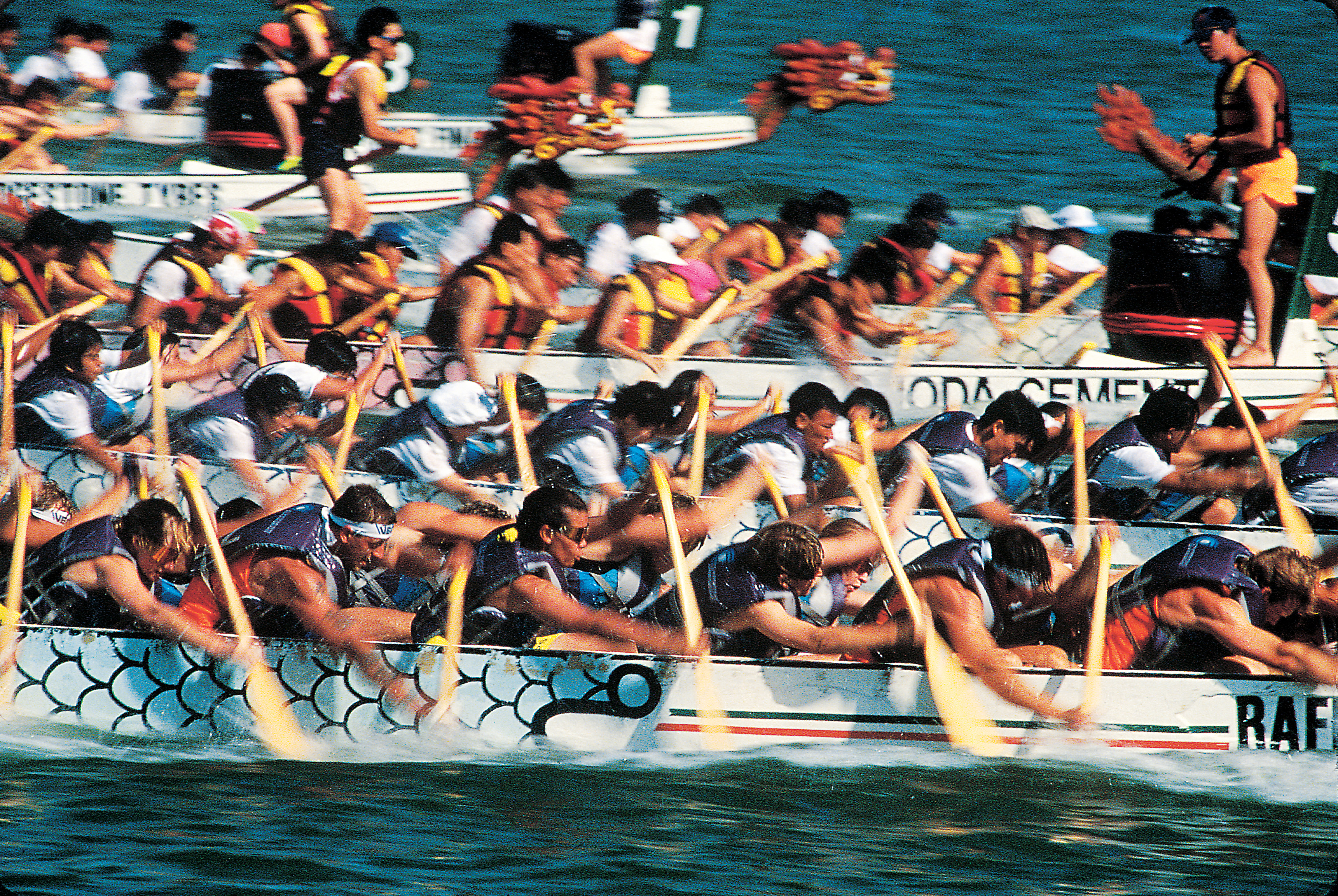 Paddlers Team in a Dragon Boat Race