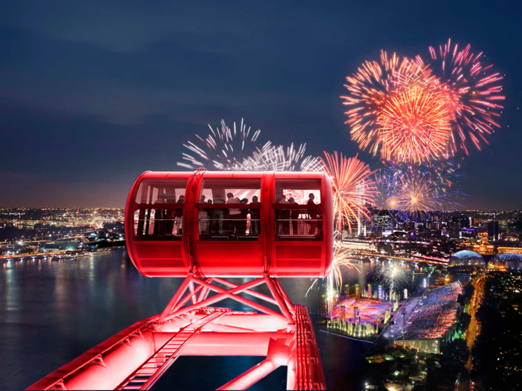 View of the fireworks from Singapore Flyer
