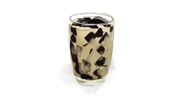 Eine Tasse Michael-Jackson-Drink, gefüllt mit Grasgeleewürfeln