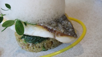Ein Seebrassengericht im Rhubarb Le Restaurant