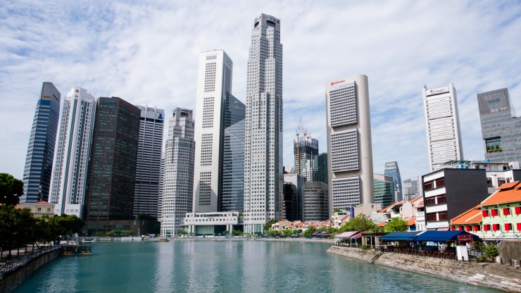 Skyline von Boat Quay.