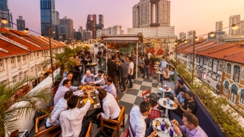 Patrons at the rooftop bar, Potato Head Singapore, in Keong Saik