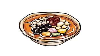 A bowl of <i>cheng teng</i>, a traditional and healthy Chinese dessert soup served with gingko nuts, lotus seeds, longans, red dates and white fungues.