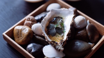 Oyster on a plate from Meta Asian-infused French cuisine