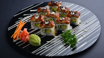 A plate of vegan sushi from Herbivore. 