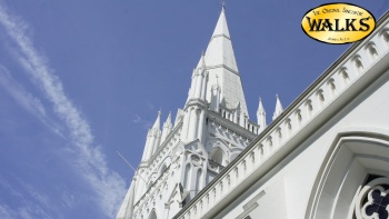 Close up shot of the Neo-Gothic architecture of Saint Andrew’s Cathedral