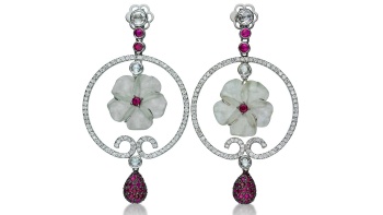 Dangling flower diamond earrings from Facets Singapore