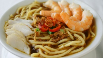 Close-up shot of a bowl of Fresh Taste Big Prawn Noodle 