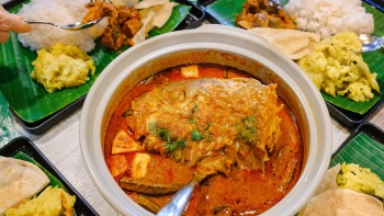 Closeup image of fish head curry at Muthus curry