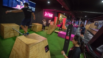 An obstacle course at the X-Park at Bounce Inc