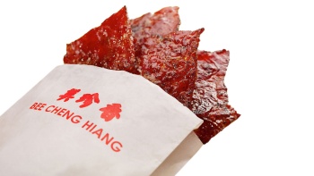 Pieces of delicious <i>bak kwa</i> (barbequed meat) from Bee Cheng Hiang