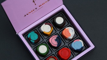 A box of gourmet chocolate selections from Janice Wong Singapore