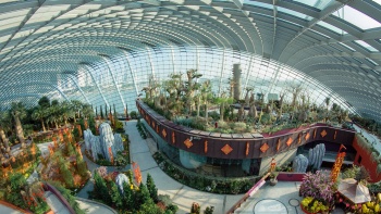 A fish eye shot of the Flower Dome at Gardens by the Bay