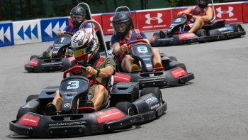4 friends racing on The Karting Arena Electric go kart track 
