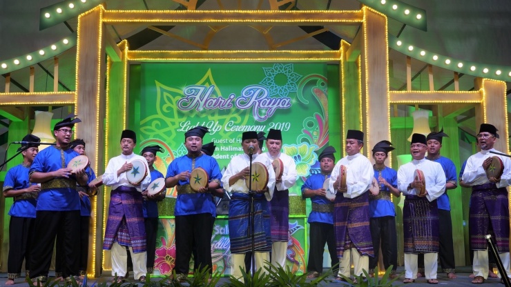 Shot of a kompang performance at the Hari Raya Light-Up ceremony