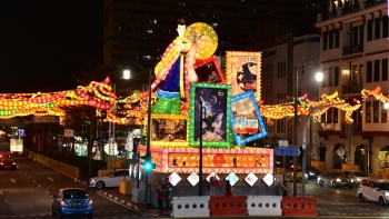 Image of Chang Er light up in Chinatown.
