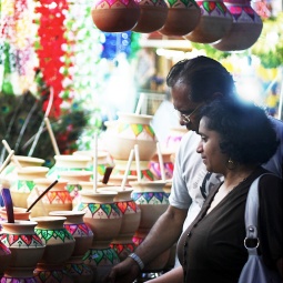 Couple shopping for ornaments during Pongal Festival