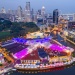 Foto distrik Clarke Quay dan Singapore River dari atas