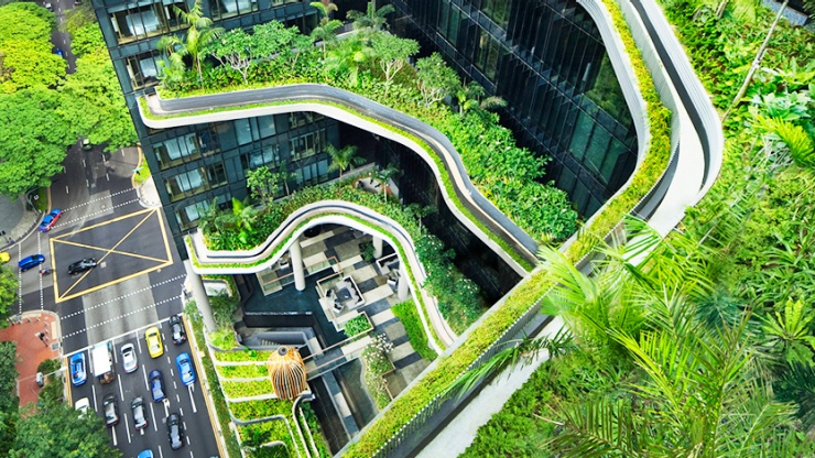 Green features from bird’s eye view at PARKROYAL on Pickering