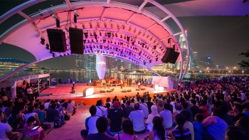 Performance in the night at the Esplanade outdoor theatre
