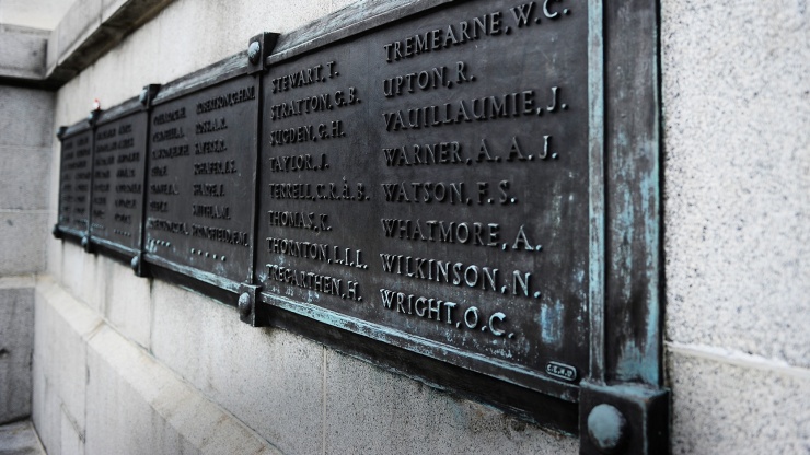 Close up names of those who sacrificed their lives in the world wars