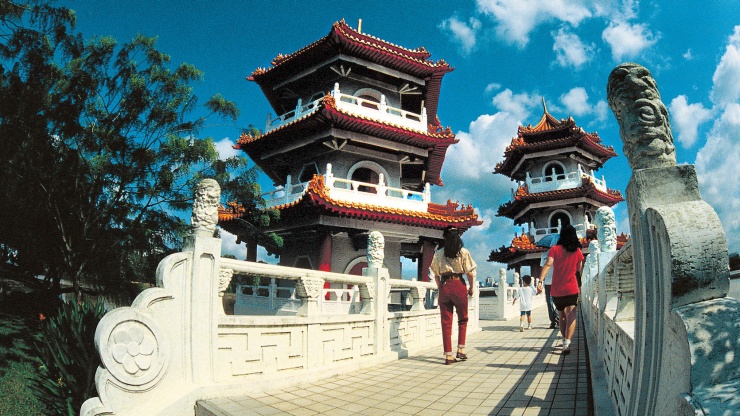 The Twin Pagodas along an extended pathway
