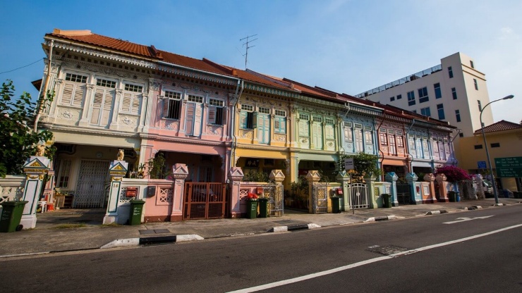 Colourful houses line the street of Joo Chiat