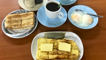 Traditional Singapore's breakfast spread from Tong Ah Eating House