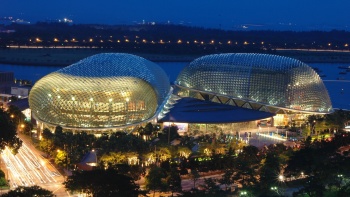 Drone shot of the iconic durian-shaped Esplanade
