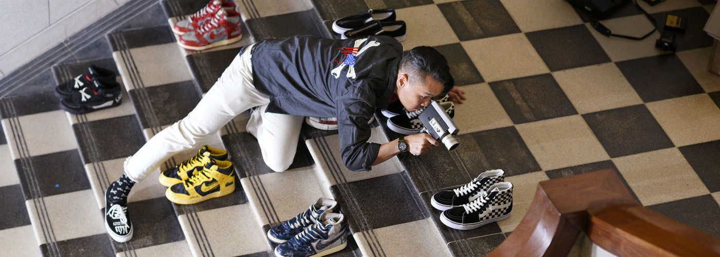 SBTG Mark Ong with his customised sneakers at National Gallery