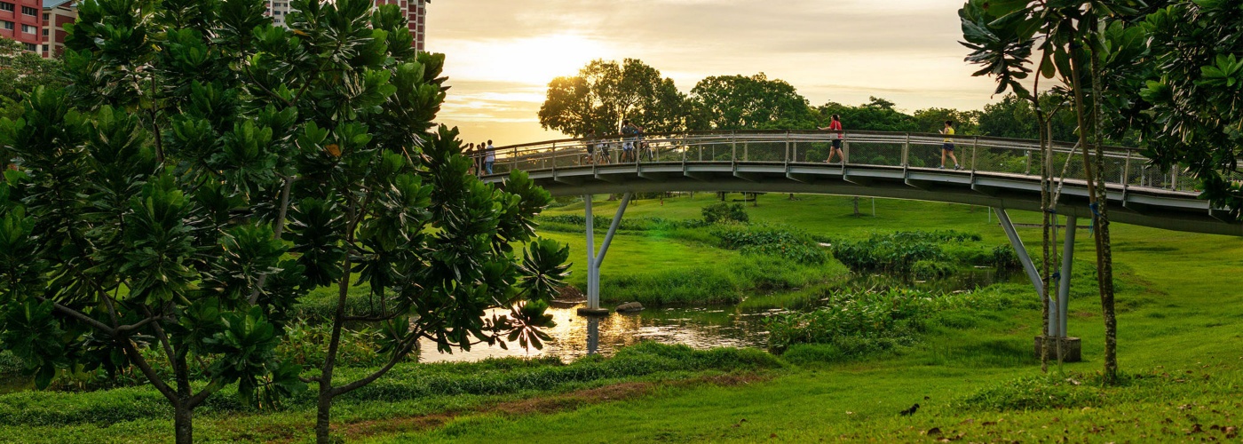 สวนสาธารณะ Bishan Park ยามดวงอาทิตย์ตก