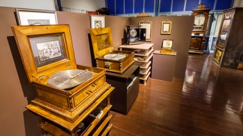 The interior display of musical boxes at Singapore Musical Box Museum