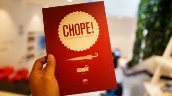 A postcard with a Singaporean slang word “Chope”