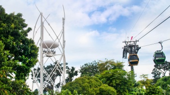 Shot of SkyHelix Sentosa and the Singapore Cable Car Sky Network